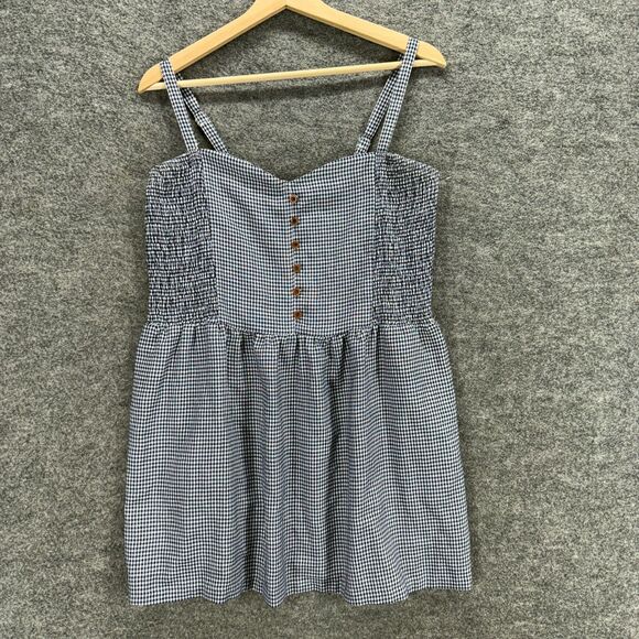 Ebby Andi Dress Women 14 Black Plaid Shift Short Sweetheart Button Sleeveless - Picture 1 of 6